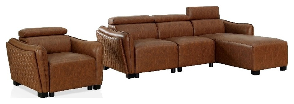 Furniture of America Holm Faux Leather 2 Piece Sectional and Chair Set in Brown   Contemporary   Living Room Furniture Sets   by Homesquare  Houzz