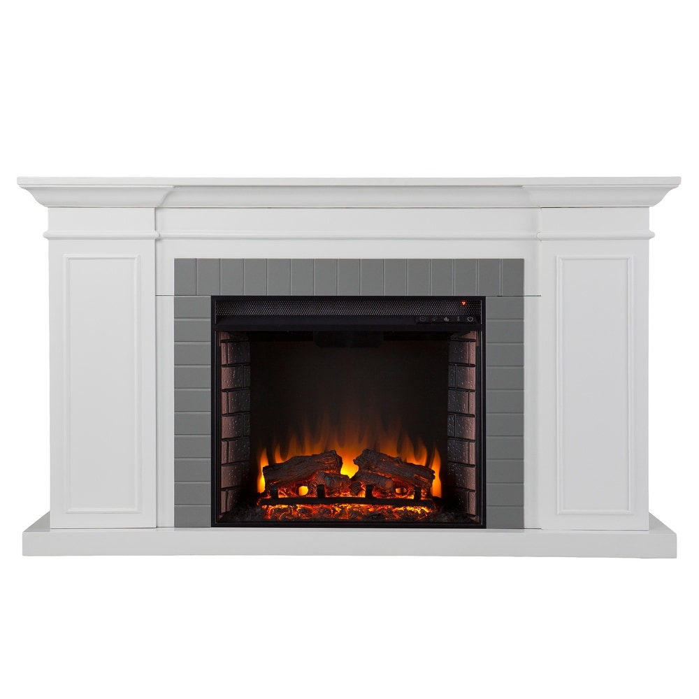 SEI Furniture Repetto Transitional White Curio Shelves Wood Electric Fireplace