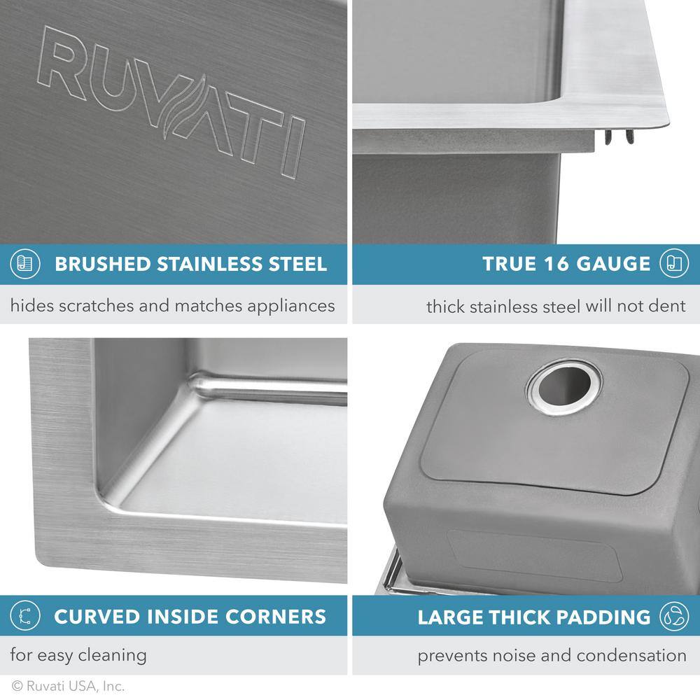 Ruvati 33 in. Double Bowl Drop-in 16-Gauge Stainless Steel Kitchen Sink 7030 RVM5173