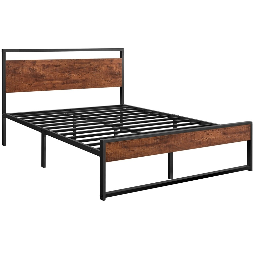 Yaheetech Rustic Metal Platform Bed Frame Sturdy Slatted Bed Base