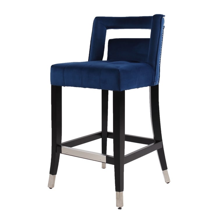 Suede Velvet Barstool with nailheads and backrest Set of 2