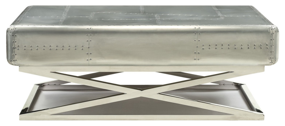 Industrial Coffee Table  Aluminum Construction With 3 Drawers  Metallic Silver   Industrial   Coffee Tables   by Declusia  Houzz