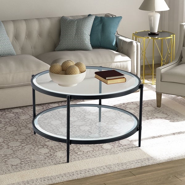 GZMR Round Coffee Table Accent Table with Shelf