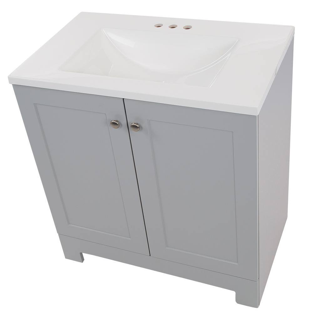 Glacier Bay 30.2 in. W x 18.8 in. D x 32.9 in. H Freestanding Bath Vanity in Pearl Gray with White Cultured Marble Top GB30P2-PG