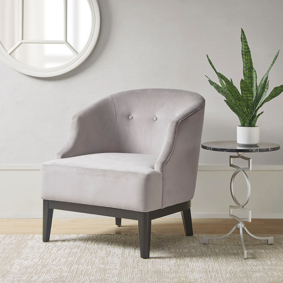 Martha Stewart Samba Velvet Curved Accent Chair With Tufted Back  Grey   Transitional   Armchairs And Accent Chairs   by Olliix  Houzz