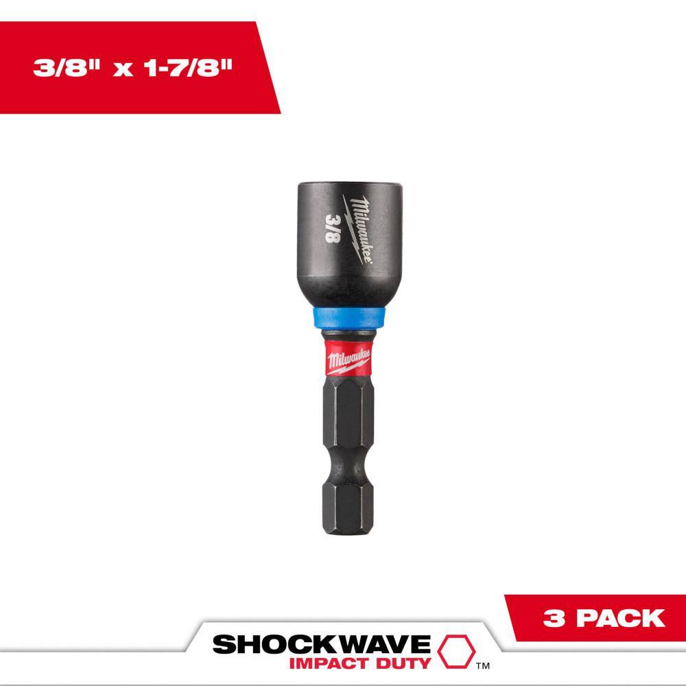 MW SHOCKWAVE Impact Duty 38 in. x 1-78 in. Alloy Steel Magnetic Nut Driver (3-Pack) 49-66-4525