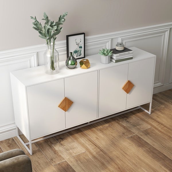 White Modern Sideboard，Kitchen Storage Cabinet with Metal Legs