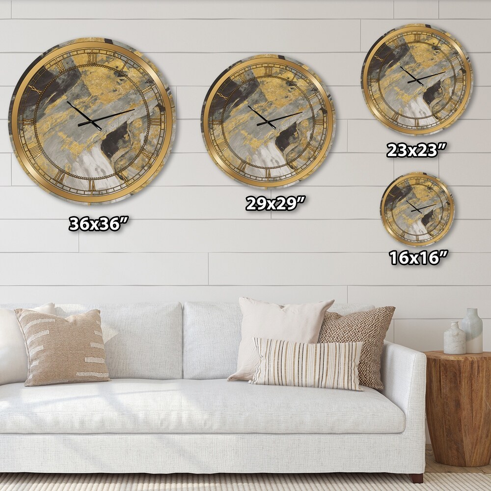 Designart 'Marble Gold and Black' Glam Large Wall CLock