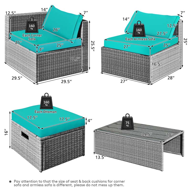 8 Pcs Rattan Patio Sectional Furniture Set Wicker Outdoor Cushioned Sofa Set with Storage Box & Waterproof Cover