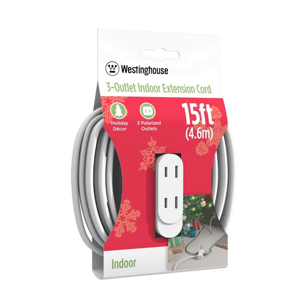 Westinghouse 28162 15 Feet Holiday Decor 3 outlet Indoor Extension Cords White