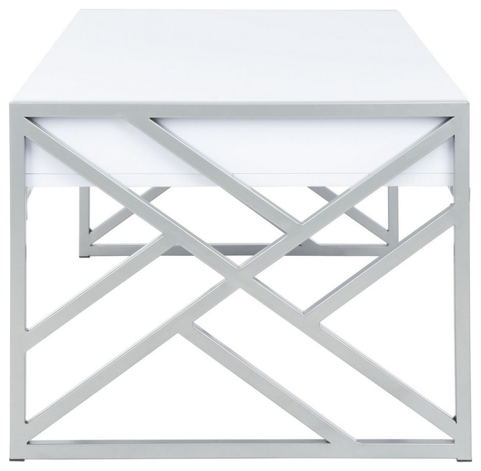 Neil 2 Drawer Coffee Table White/ Silver   Contemporary   Coffee Tables   by Peachtree Fine Furniture  Houzz