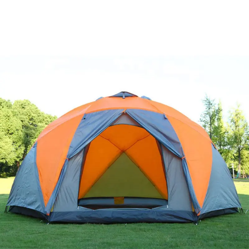 Custom Logo Camping Outdoor Tent 3 Doors 10 people Large Waterproof Double Layer Hexagonal Tent