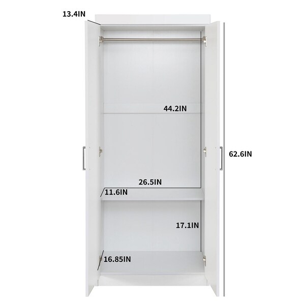 2-Door White Wardrobe/Armoires with Adjustable Shelf/Hanging Rod - - 36800592