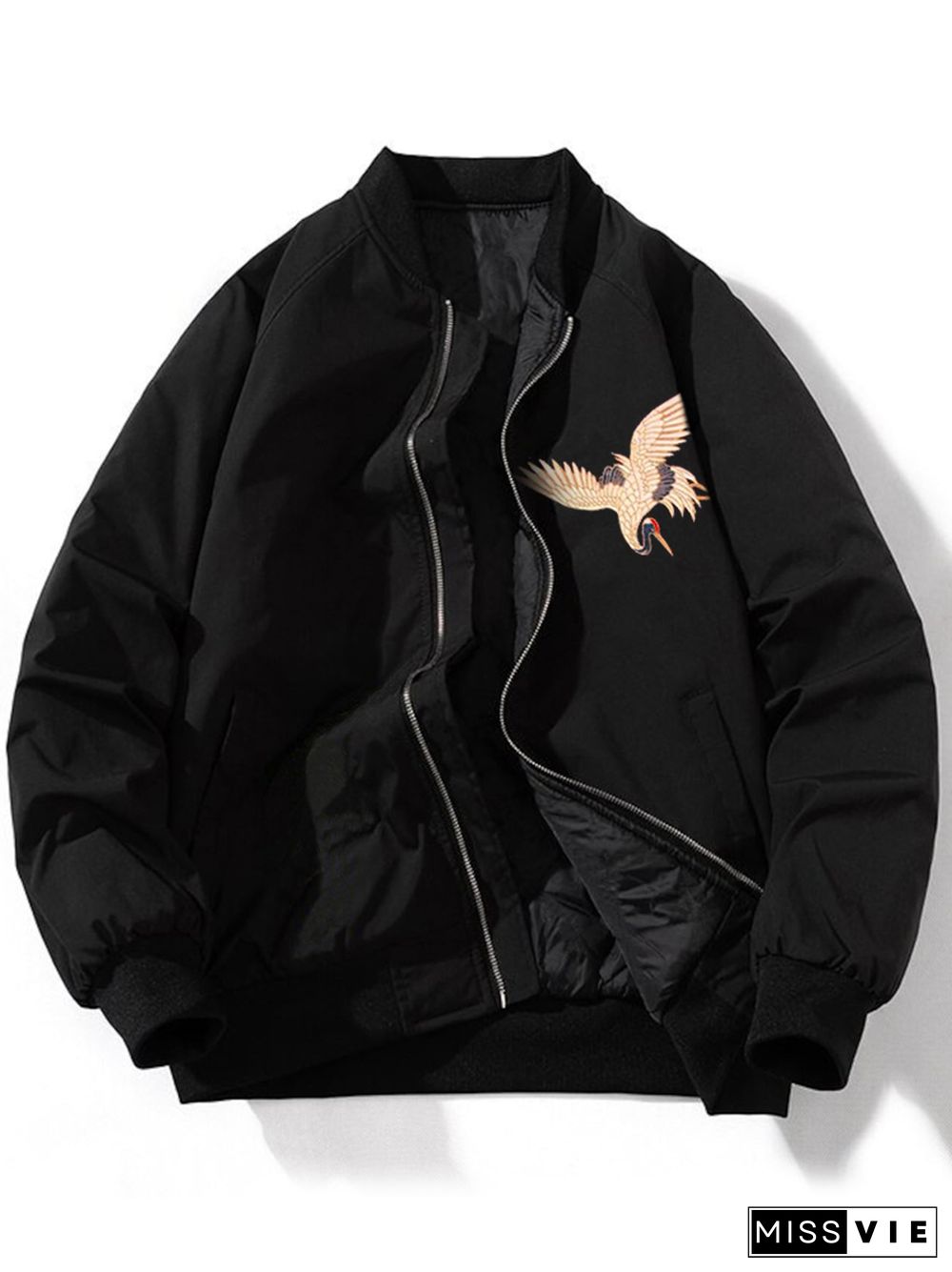 Cranes Sunrise Japanese Art Inspired Bomber Jacket