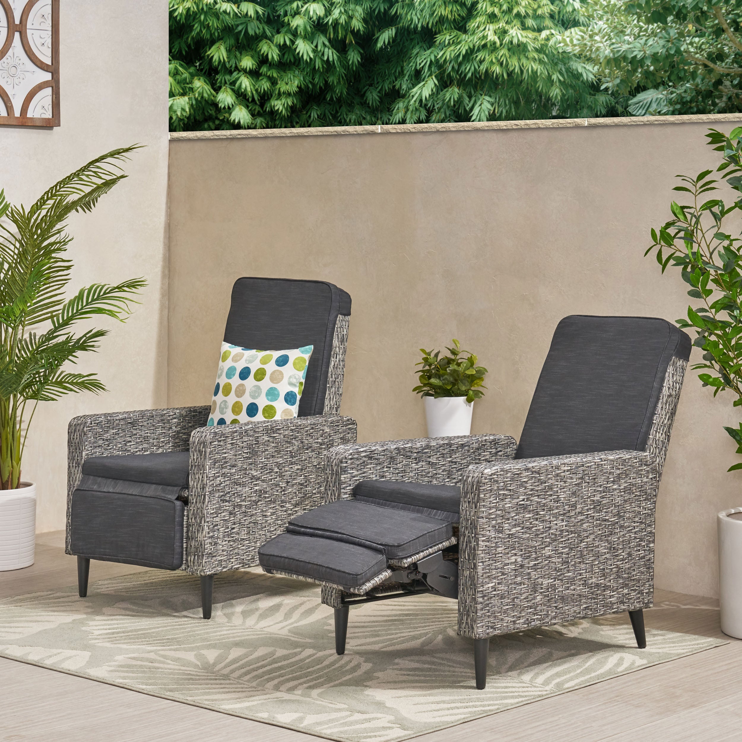 Fircrest Outdoor Wicker Recliners, Set of 2