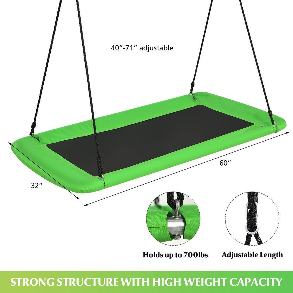 Gymax 60 in. Green Kids Giant Tree Rectangle Swing 700 lbs wAdjustable Hanging Ropes GYM07152