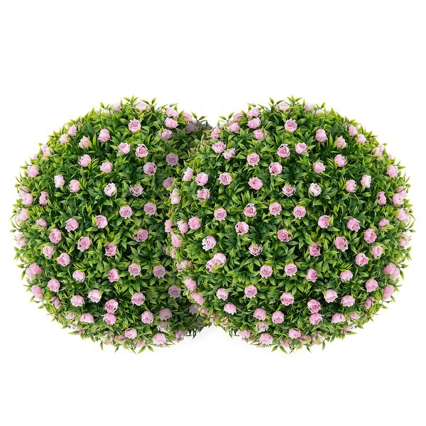 2 PCS Artificial Plant Topiary Balls 17.5 Inch Faux Decorative Balls with Pink Flowers