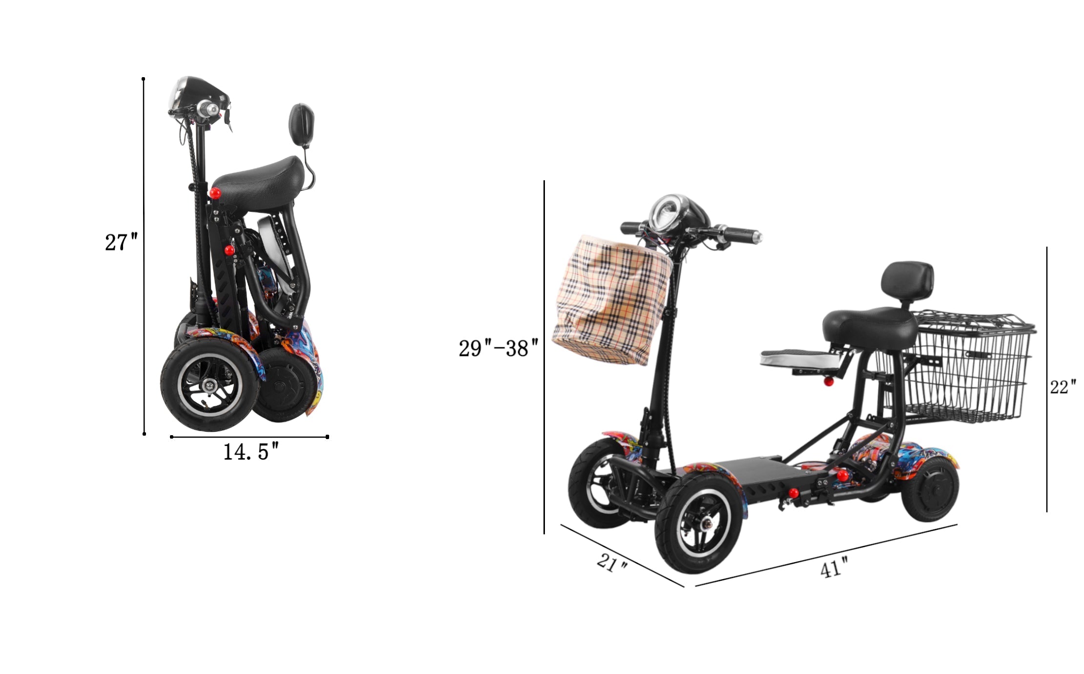 Foldable Double Seats Electric Power Scooter with Stab Resistant Tires 63 lbs Hiphop Color