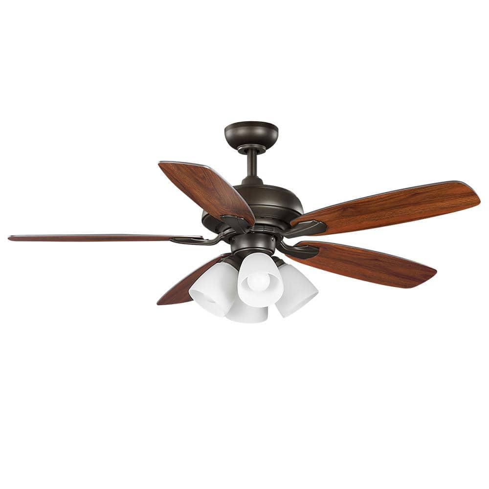 Hampton Bay Hollis 52 in Indoor LED Bronze Downrod Ceiling Fan with 5 QuickInstall Reversible Blades Light Kit and Remote Control