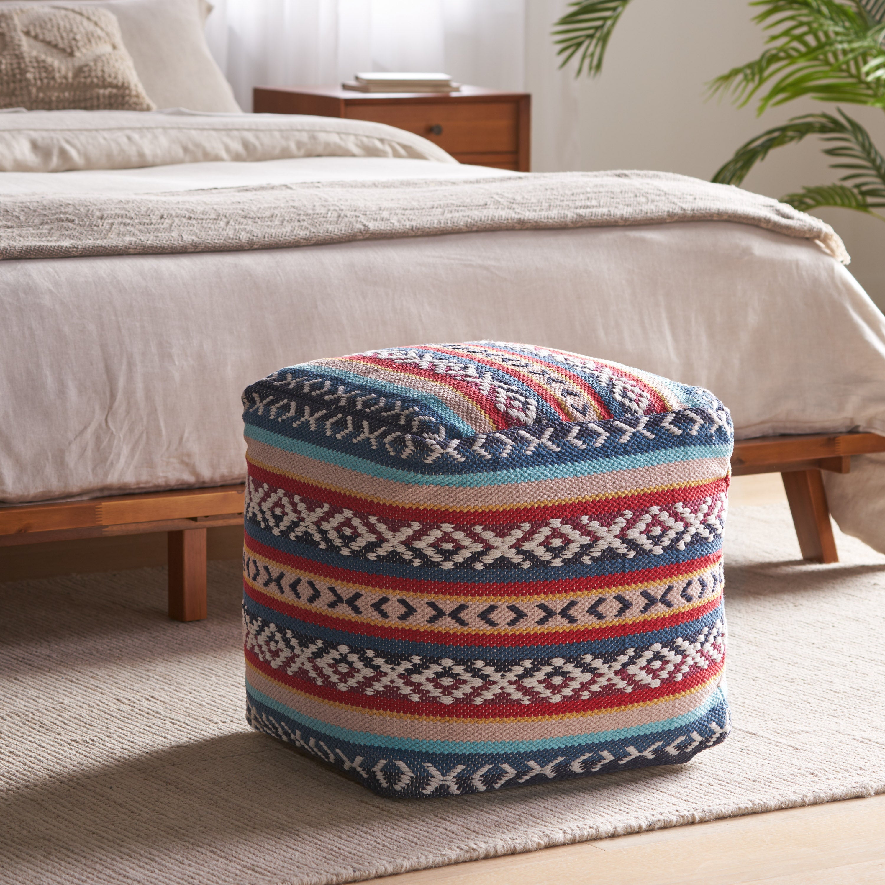 Hilliard Boho Handcrafted Peruvian Print Cube Pouf