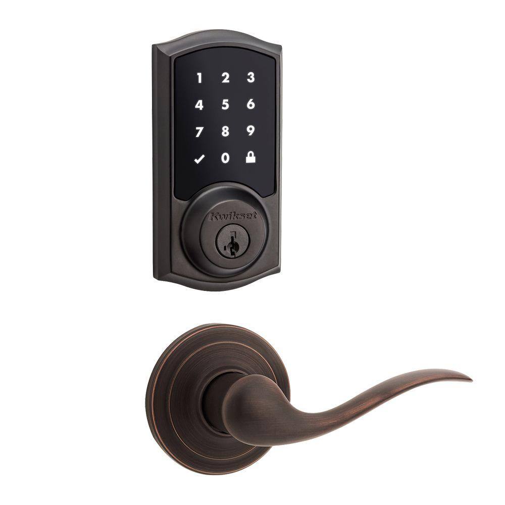 Kwikset SmartCode 915 Touchscreen Venetian Bronze Single Cylinder Keypad Electronic Deadbolt with SmartKey and Tustin Lever 915TNL720-11PSMT