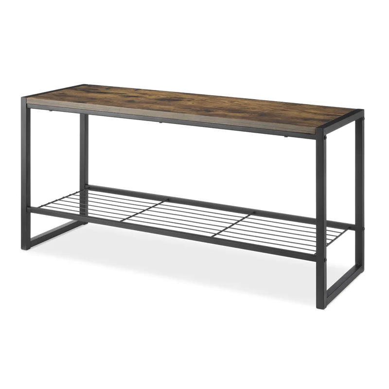 Whitmor Modern Industrial Entryway Bench w/Shoe Storage， Brown