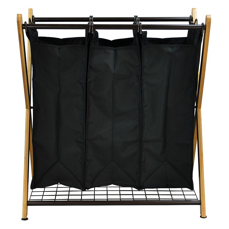 Oceanstar X-Frame Bamboo 3-Bag Laundry Sorter