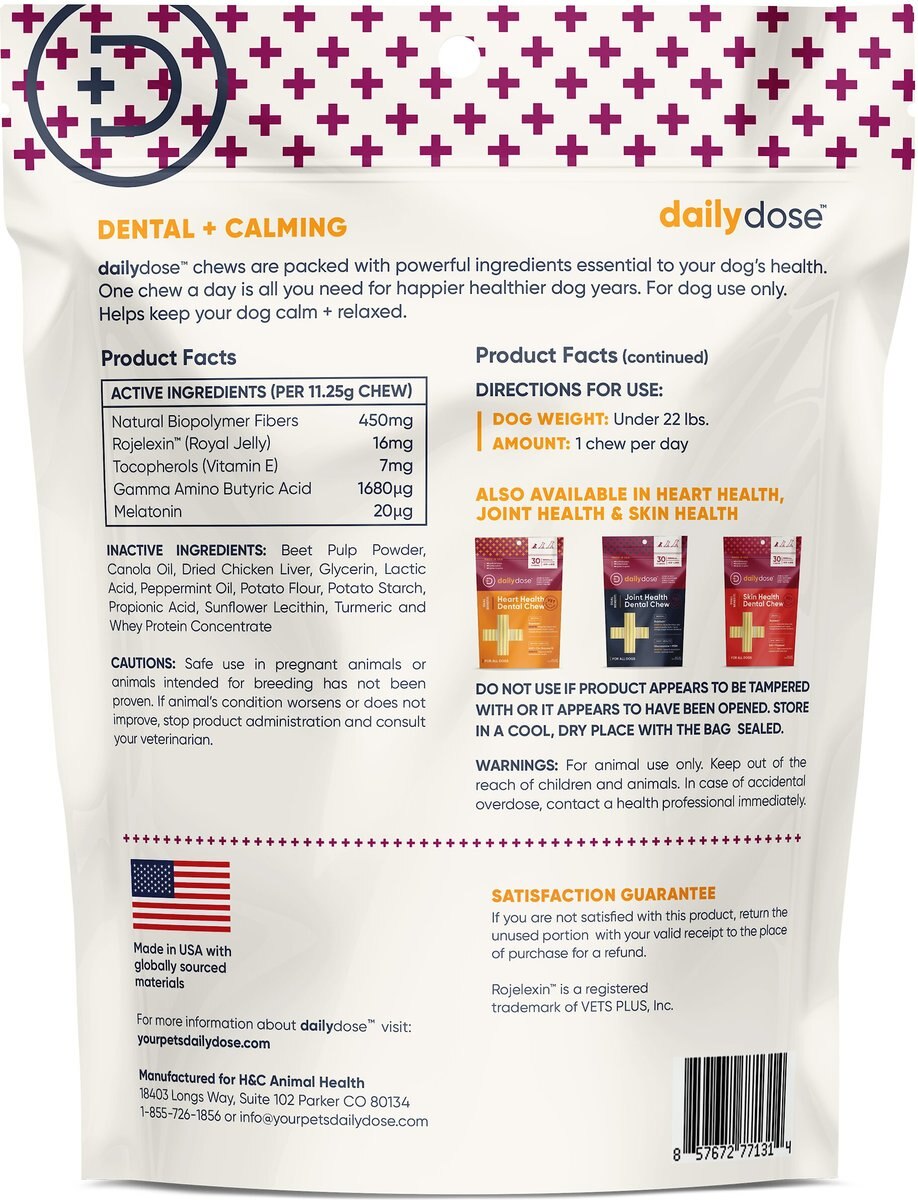 dailydose Calming Dental Chews for Small Dogs， Under 22-lbs