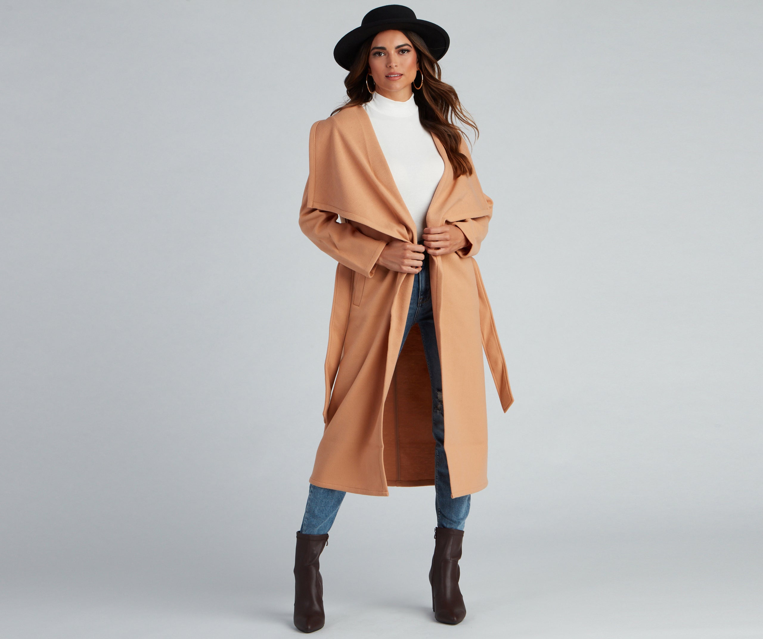 Timeless Sophistication Belted Faux Wool Coat