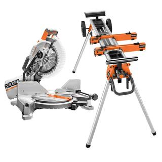 RIDGID 15 Amp 10 in. Corded Dual Miter Saw with LED Cut Line Indicator and Professional Compact Miter Saw Stand R4113-AC9960