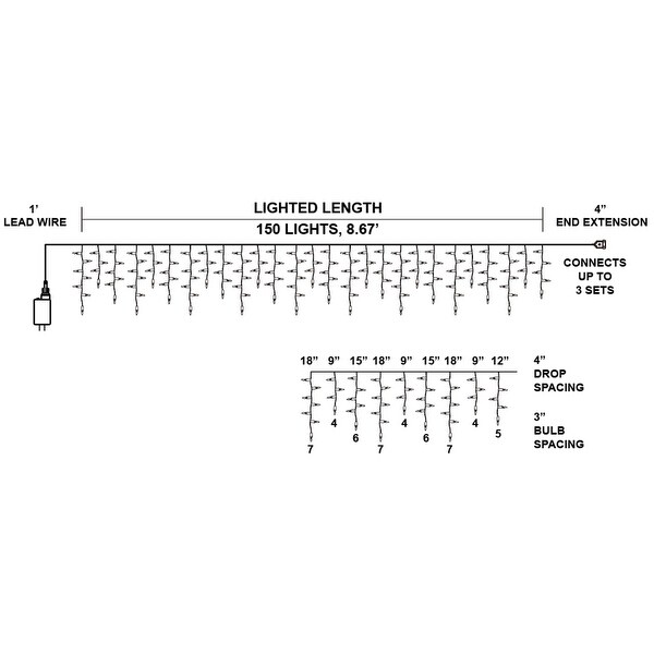 Syncfun 150 Icicle Lights 8.67FT Clear White