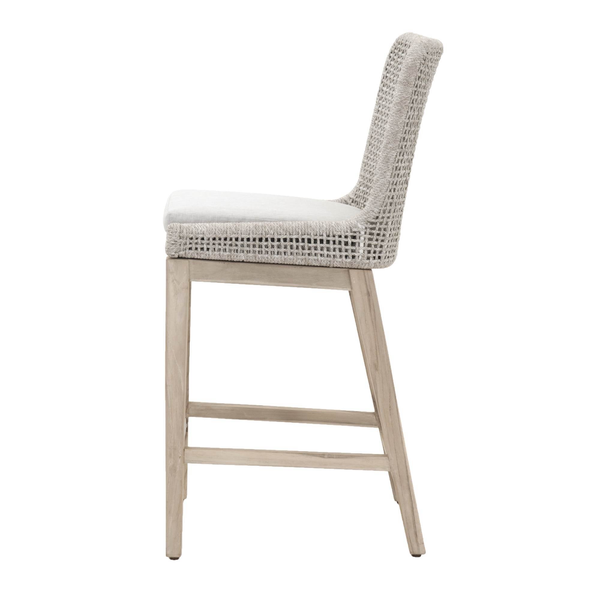 Mesh Outdoor Counter Stool in Taupe & White Flat Rope