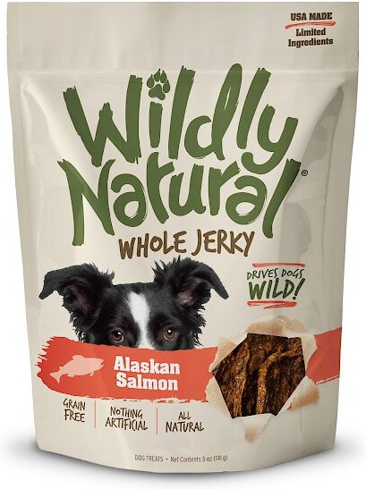 Wildly Natural Whole Jerky Alaskan Salmon Grain-Free Dog Treats， 5-oz bag