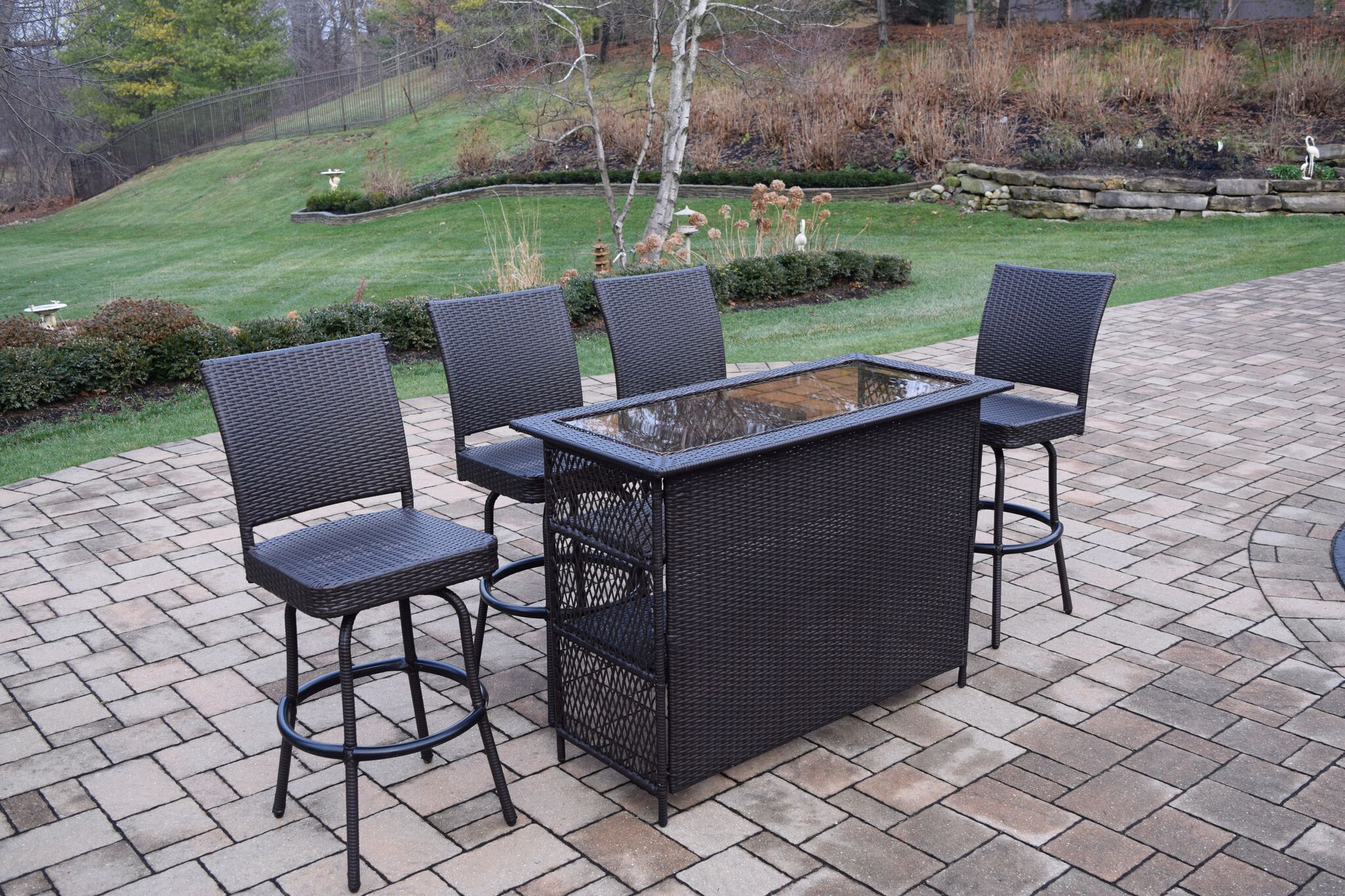 5-Piece Black Resin Wicker Outdoor Patio Bar Set