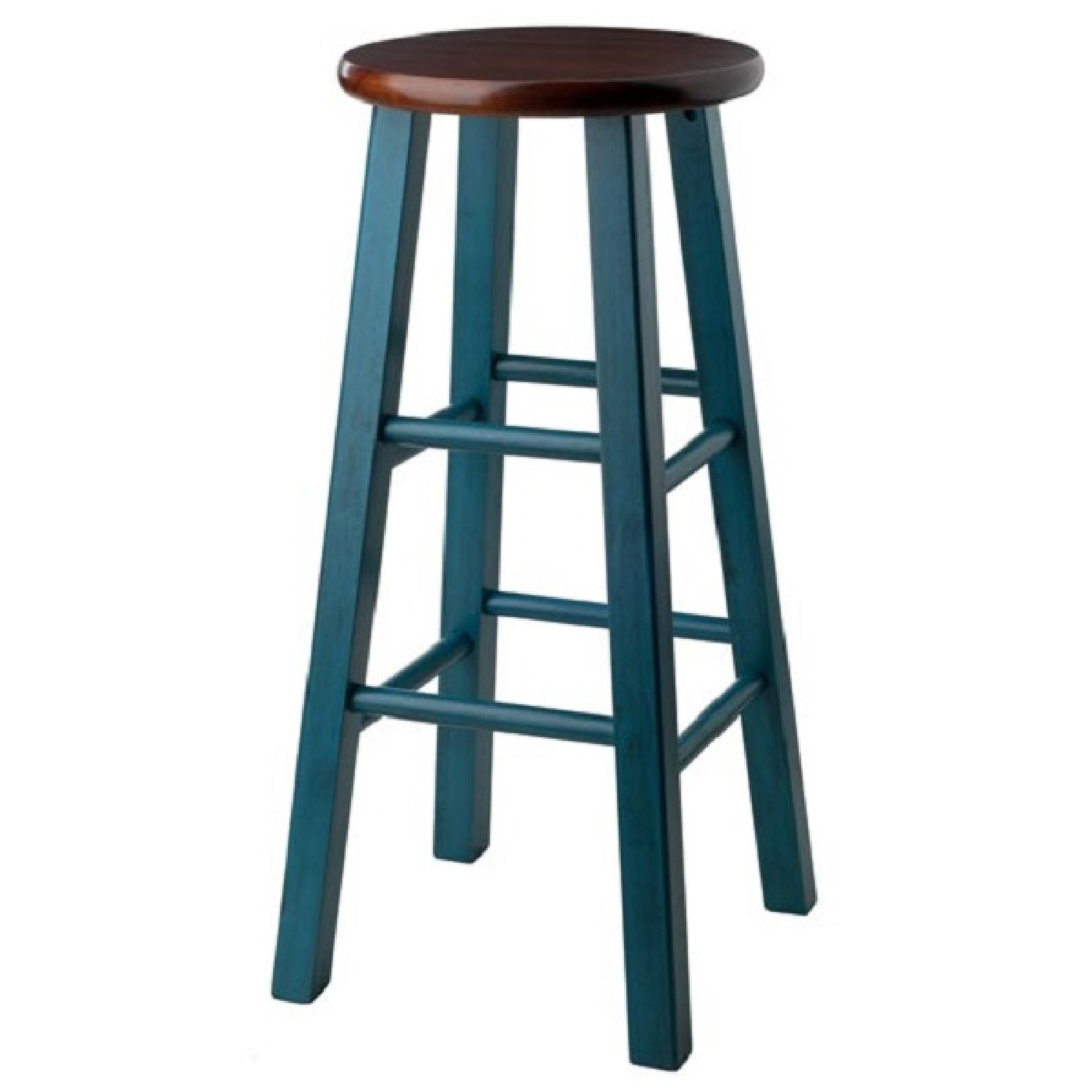 29” Teal Blue Round Counter Barstool with Walnut Seat