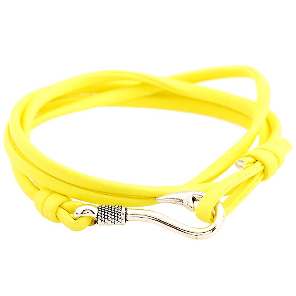 Fashion Men Woman Western Style Pu Alloy Navy Style Fishhook Bracelet(yellow)