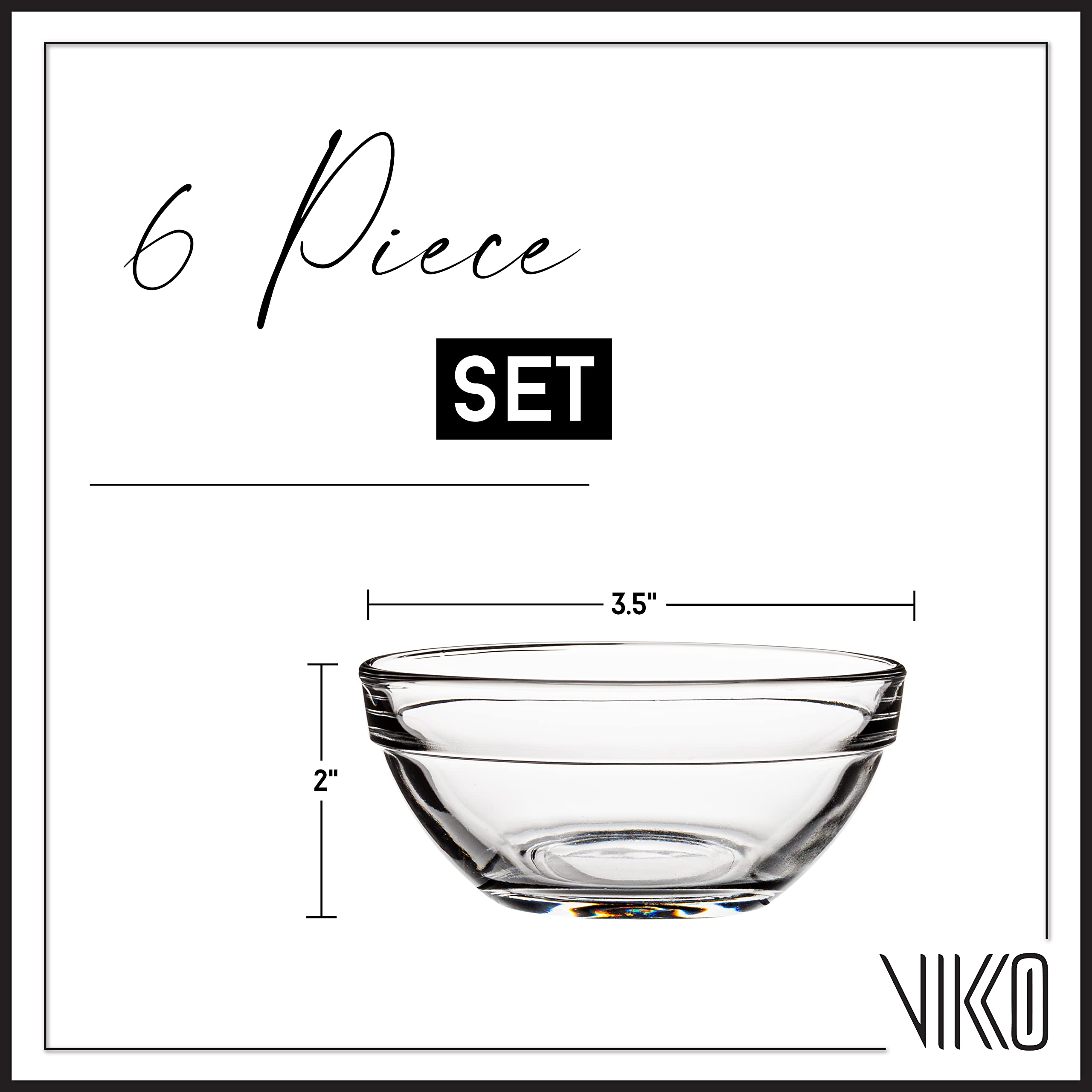 Vikko 3.5 Small Glass Bowls: Clear Bowls - Mise En Place Bowls - Glass Prep Bowls For Cooking - Sauce， Snack， Dessert and Dip Bowls - Glass Cereal Bowls - Glass Bowls for Kitchen - Pinch Bowl Set of 6