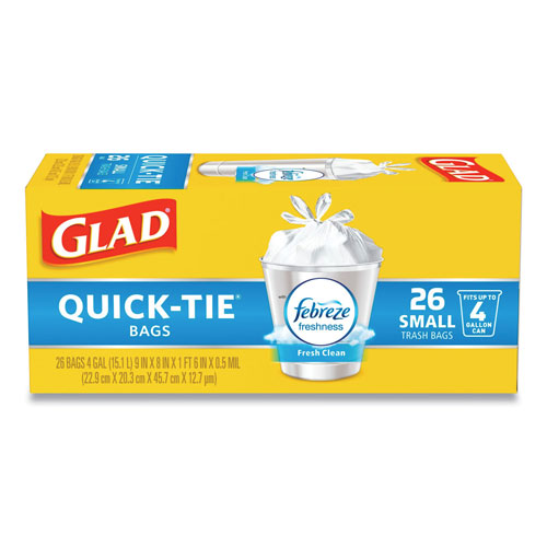 Clorox Glad OdorShield Quick-Tie Small Trash Bags | 4 gal， 0.5 mil， 8