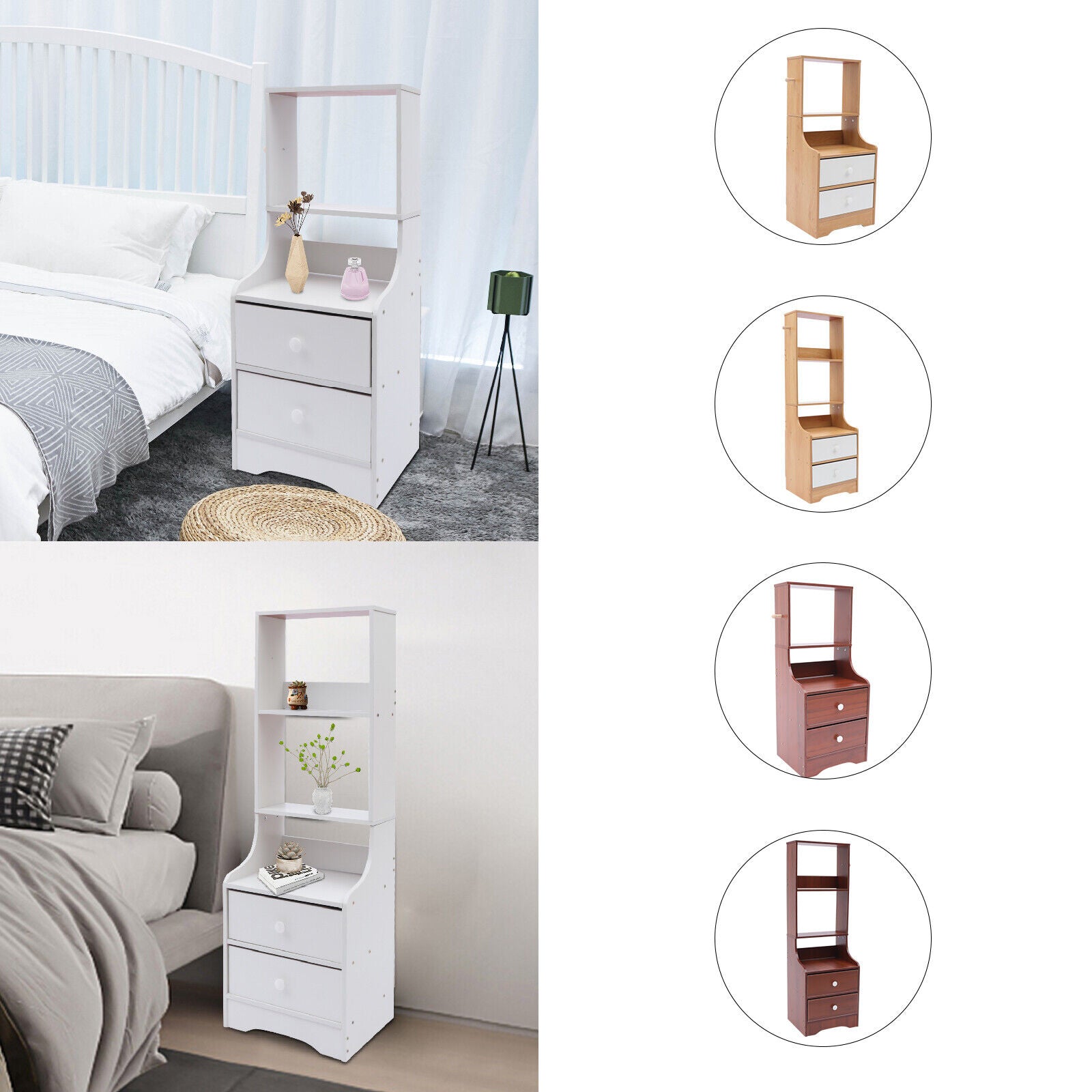 SHZICMY Modern Nightstand with 2 Drawers, Tall Bed End Table/Bedside Table, Wooden Storage Shelf Maple+White