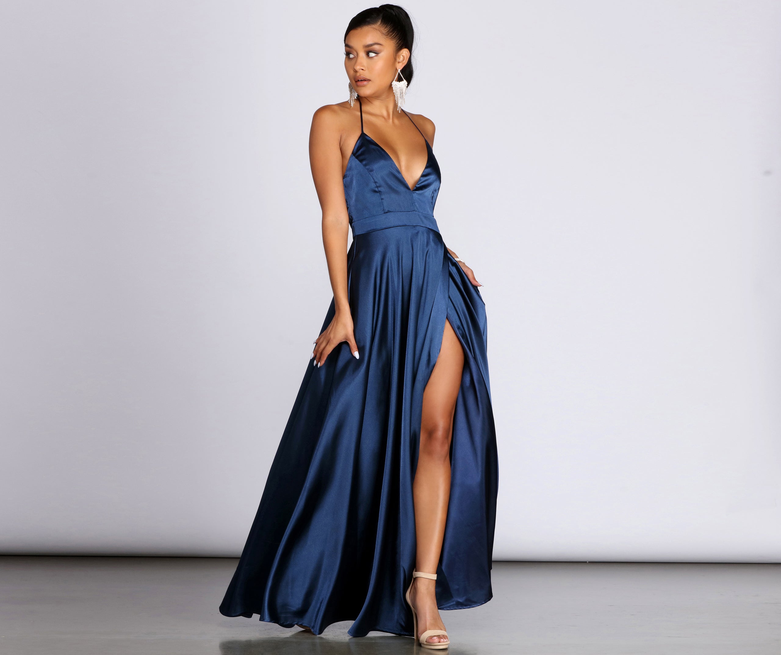 Ellie Formal Satin High Slit Dress