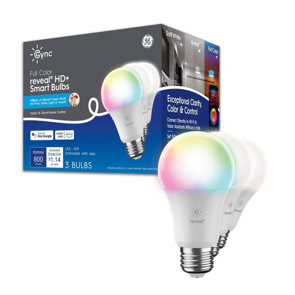 Cync Reveal 60-Watt EQ A19 Full Color Smart Bulbs (3-Pack) 93130147