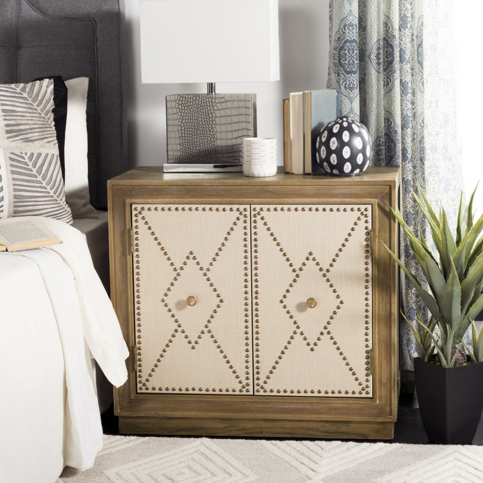 Rhen 2 Drawer Chest Rustic Oak Linen/Copper Mirror   Transitional   Accent Chests And Cabinets   by V.S.D Furniture  Houzz