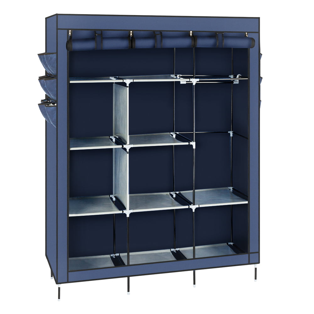 UBesGoo Portable Closet Storage Organizer Wardrobe Clothes Rack Shelves Navy Blue