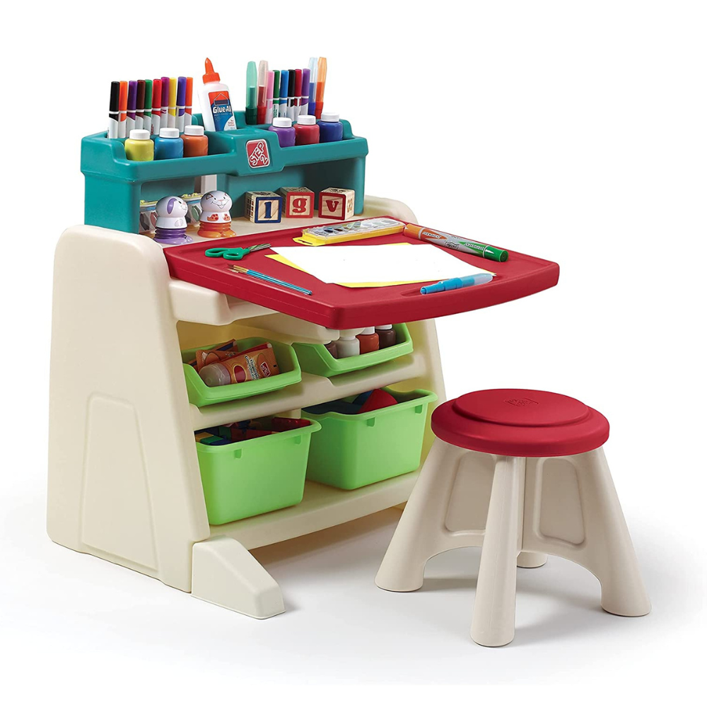 Step2 Flip and Doodle Easel Desk with Stool and Plenty of Storage