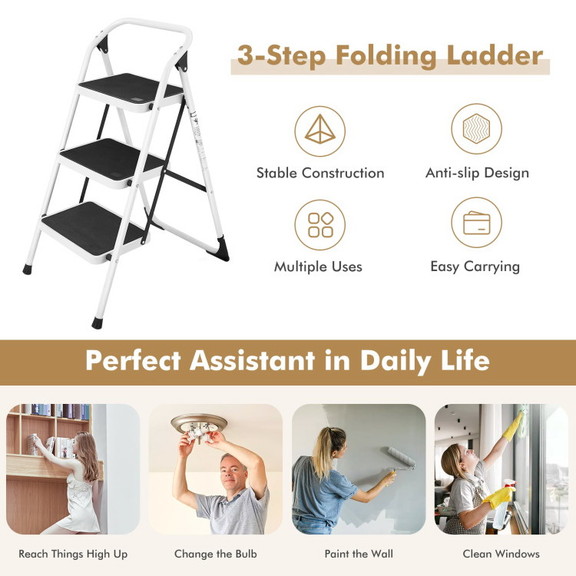 Costway 27083451 Folding 3 Step Ladder with Handgr...