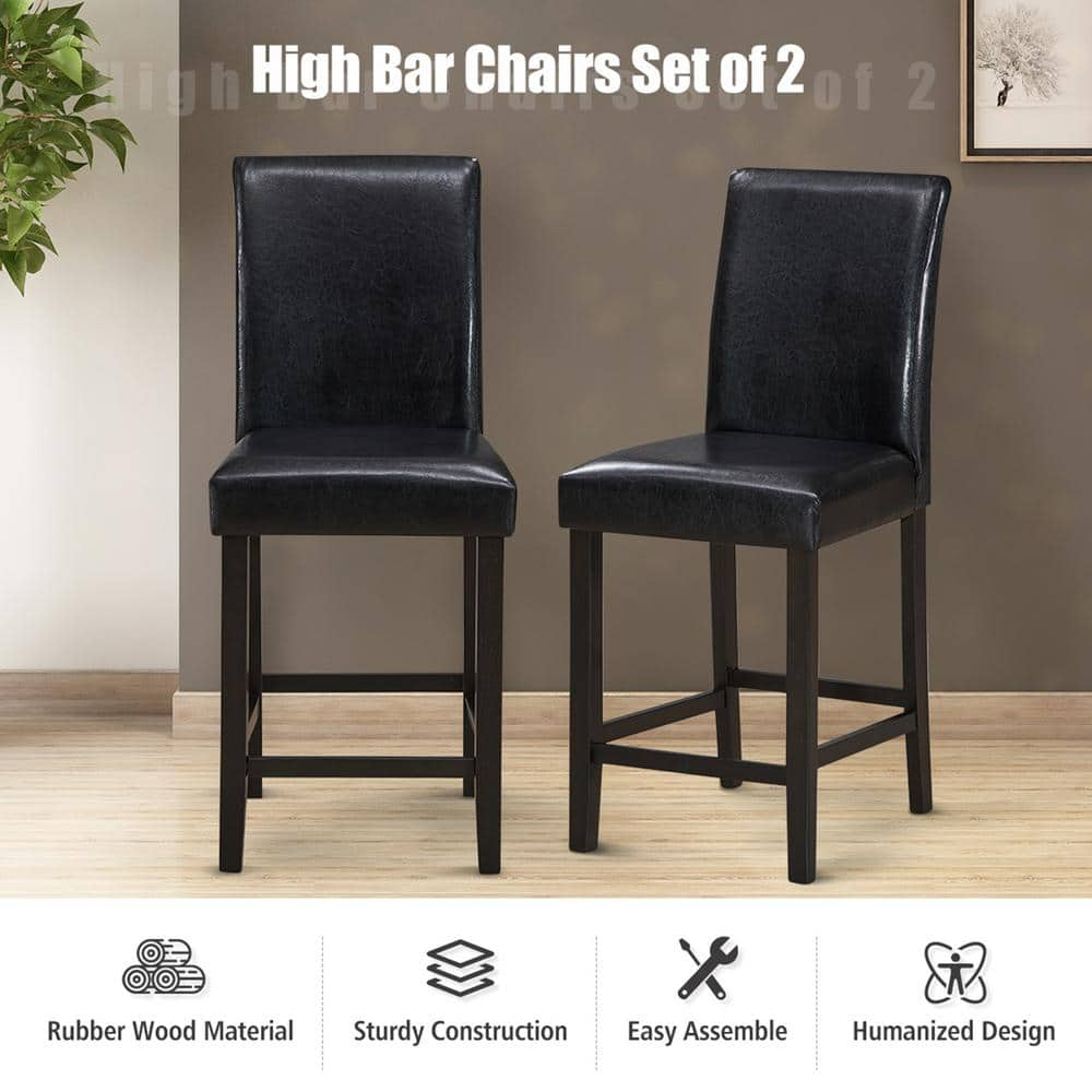 Gymax 41 in. H Bar Stools High Back Counter Height Barstool Pub Chair w/ Rubber Wood Legs Black (Set of 4) GYM05877