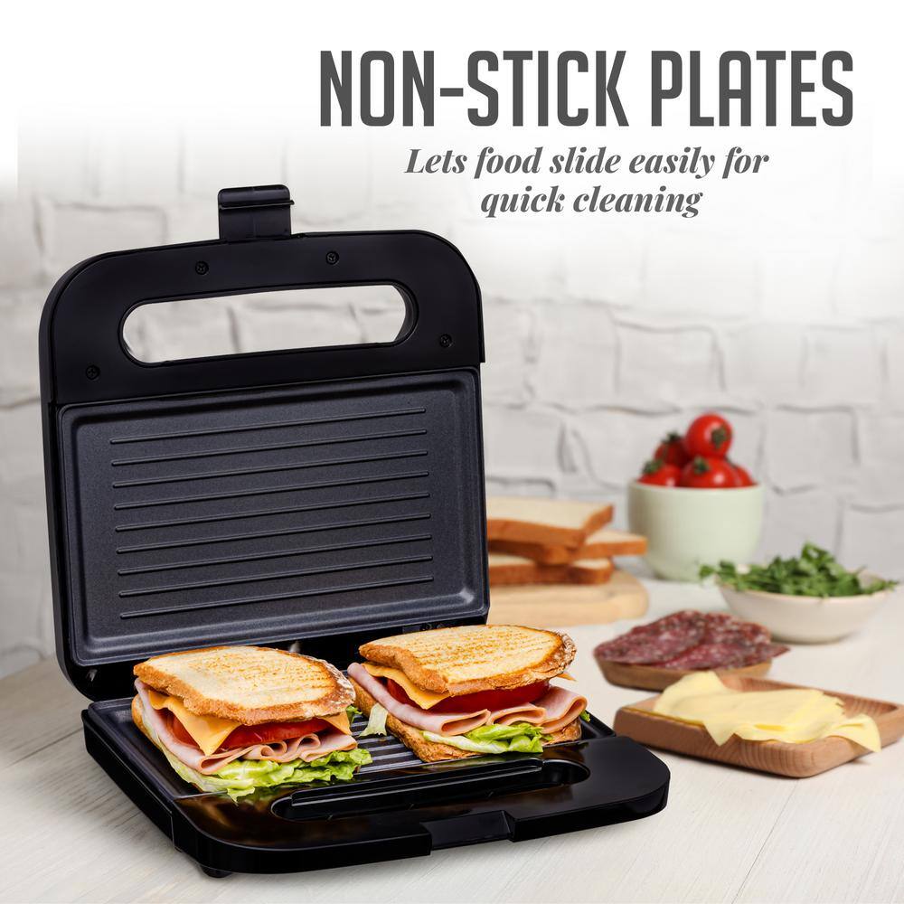 OVENTE 750-Watt Black Panini Press with Non-Stick Hot Plates GP0401B