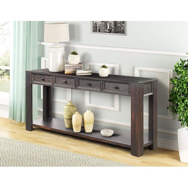 Nestfair 4-Drawer Console Table with Bottom Shelf