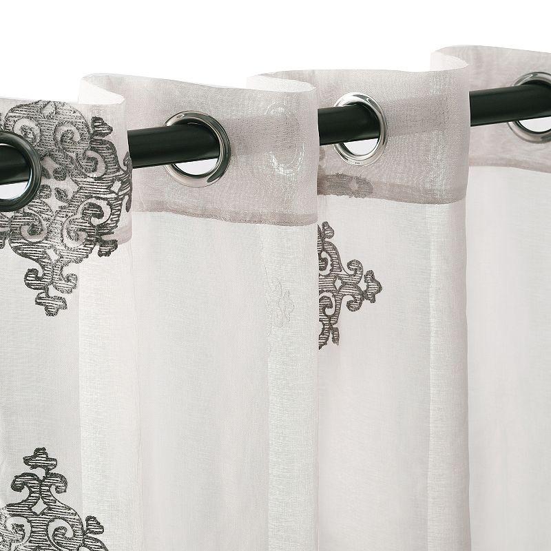 Superior Embroidered Damask Sheer 2-Pack Grommet Window Curtain Panels