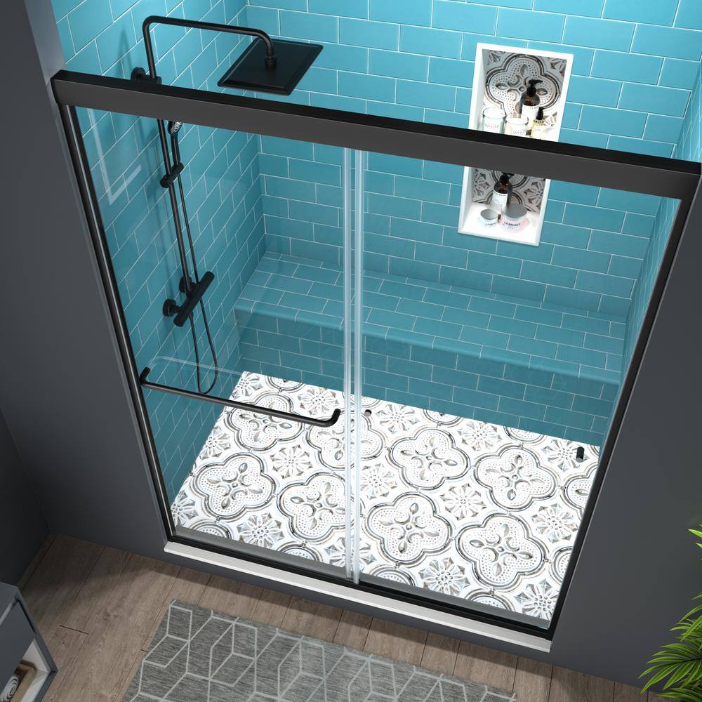 ES-DIY 60 in. W x 70 in. H Sliding Framed Shower Door in Matte Black with Coated Clear Glass KJJSSD6070DW06BL1